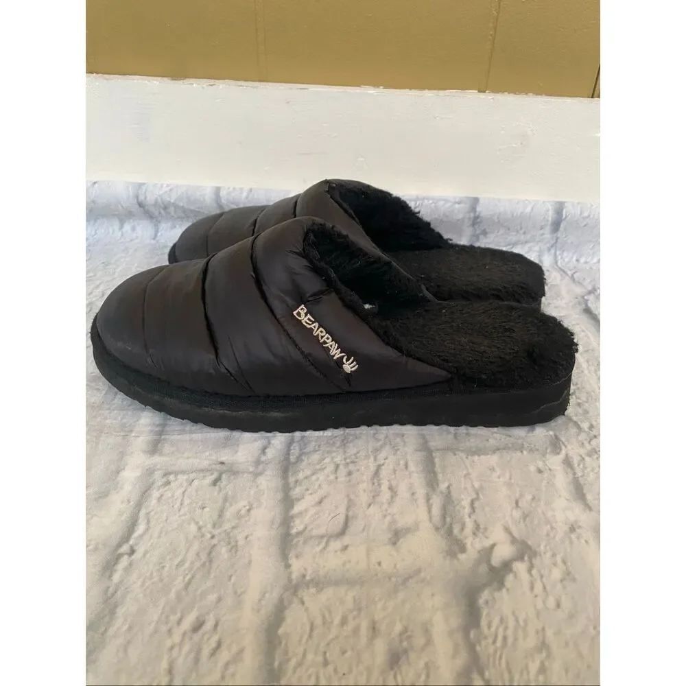 Bearpaw women 9 open back slip on with faux fur lining black
